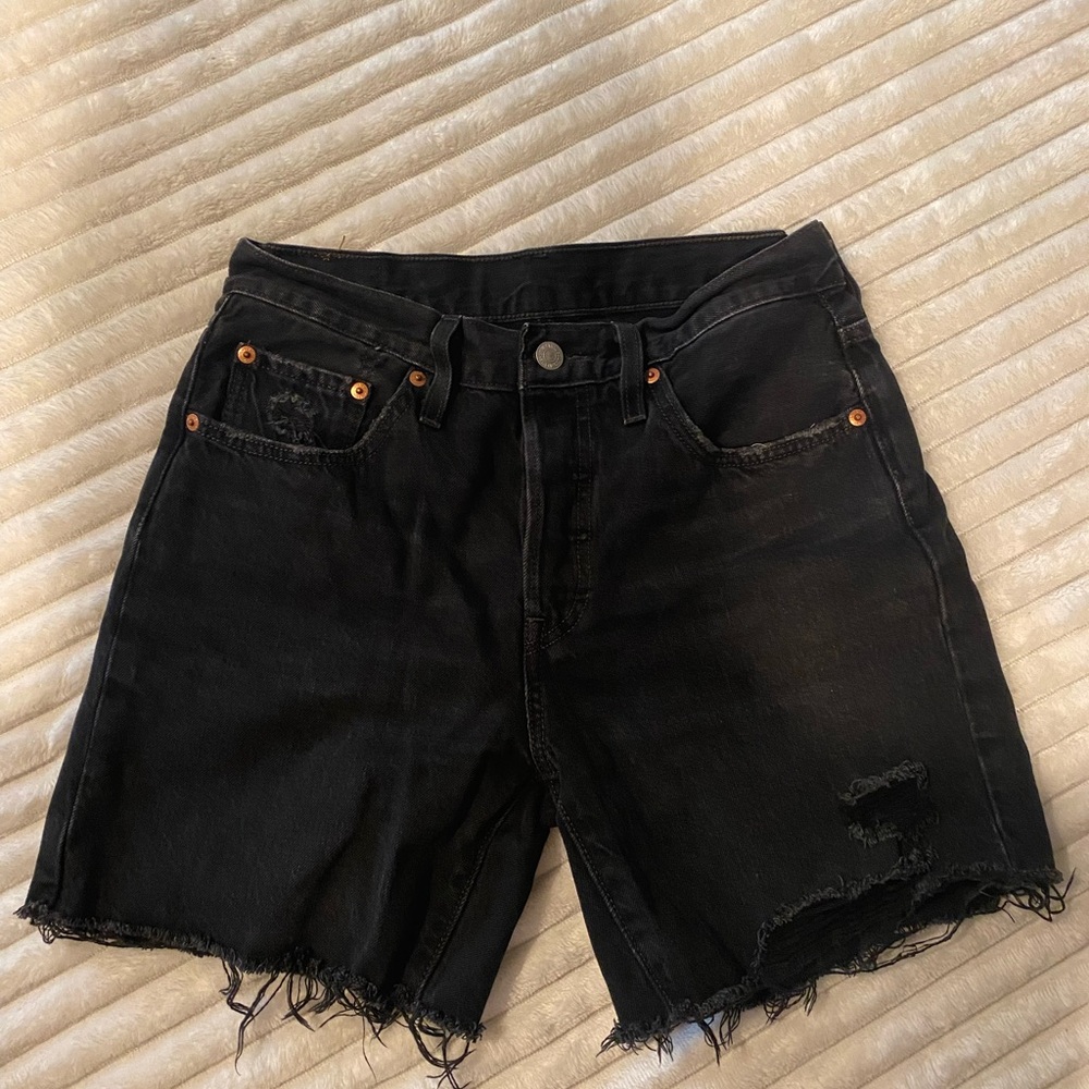 Black Distressed Denim Shorts